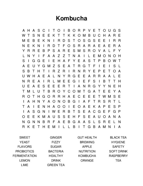 Kombucha Word Search Puzzle