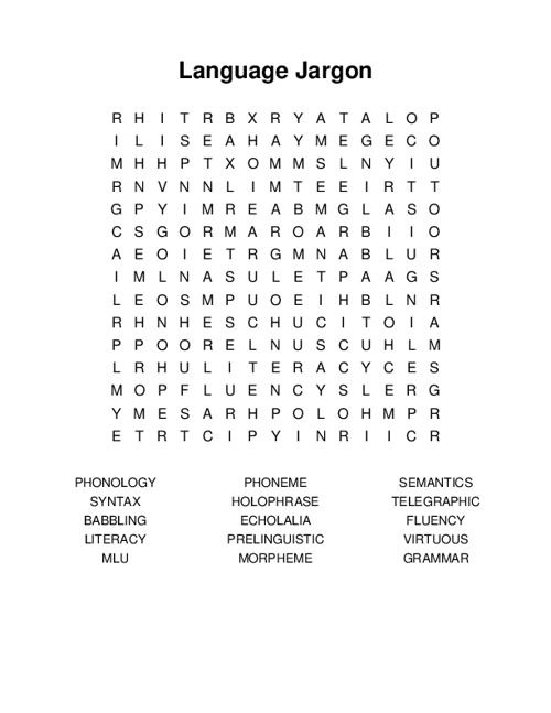 Language Jargon Word Search Puzzle