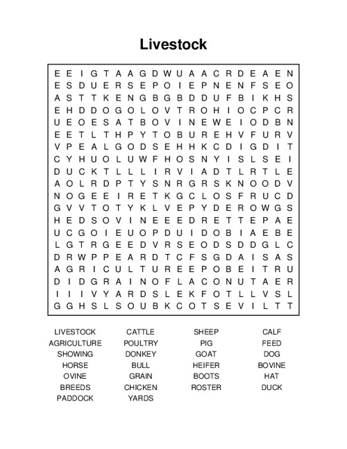 Livestock Word Search Puzzle