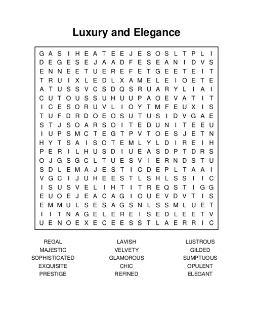 Luxury and Elegance Word Search Puzzle