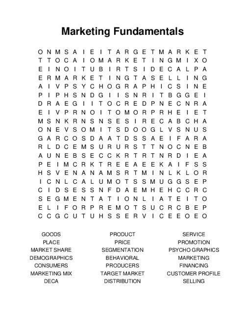 Marketing Fundamentals Word Search Puzzle