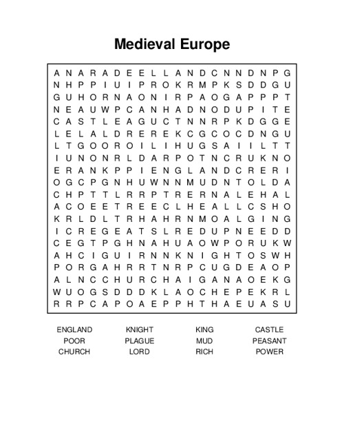 Medieval Europe Word Search Puzzle