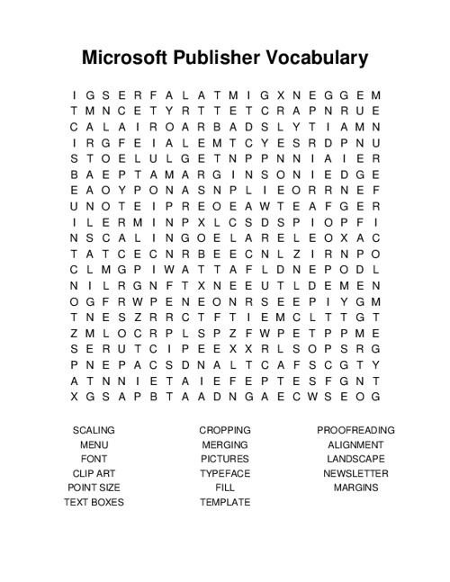 Microsoft Publisher Vocabulary Word Search Puzzle