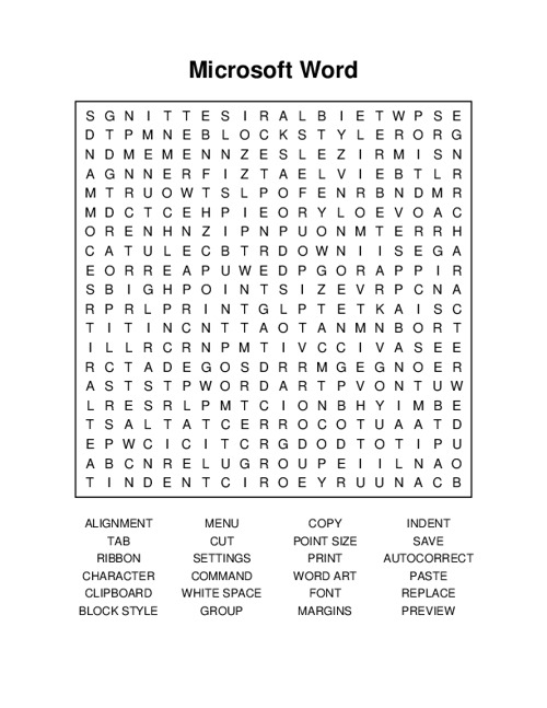 Microsoft Word Word Search Puzzle