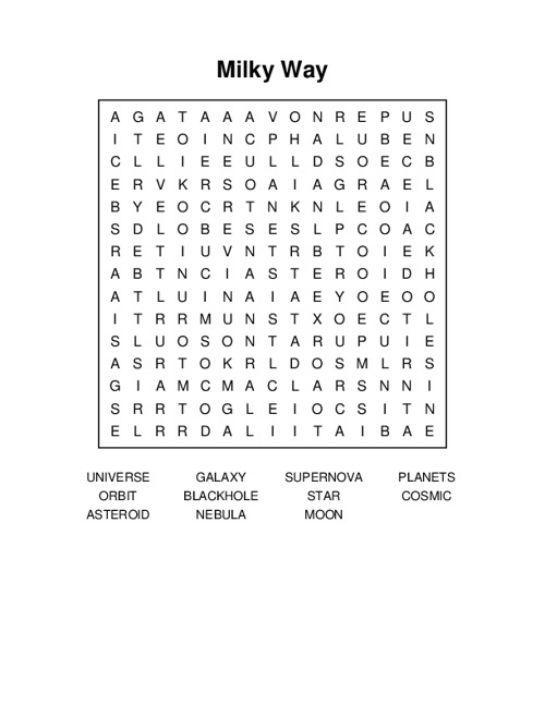 Milky Way Word Search Puzzle