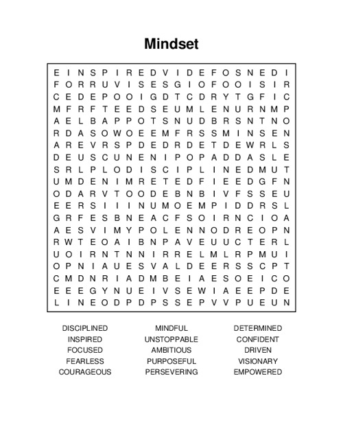 Mindset Word Search Puzzle