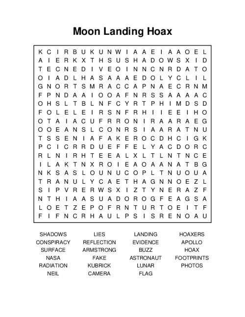 Moon Landing Hoax Word Search Puzzle