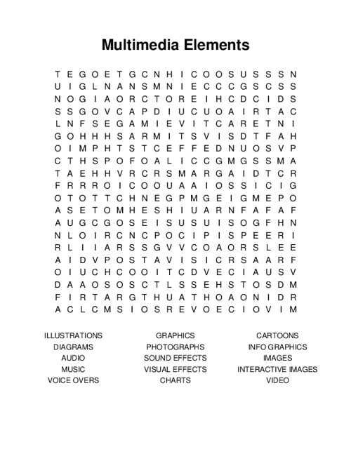 Multimedia Elements Word Search Puzzle