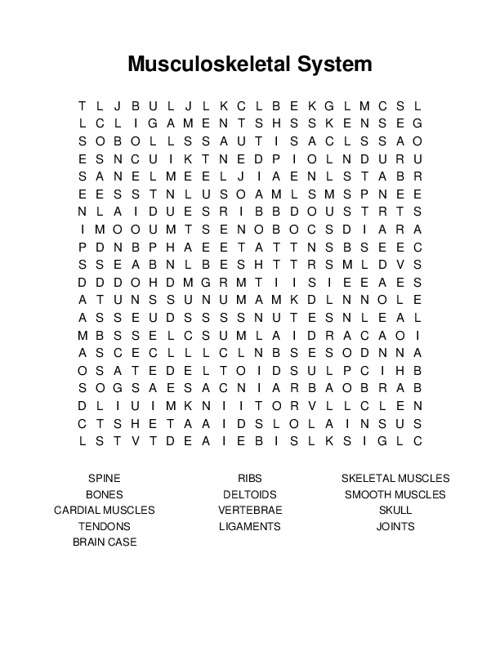 Musculoskeletal System Word Search Puzzle