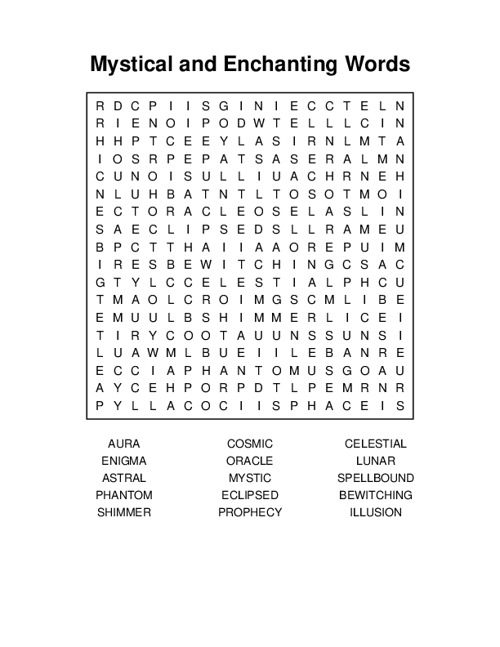 Mystical and Enchanting Words Word Search Puzzle