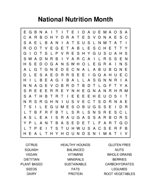 National Nutrition Month Word Search Puzzle