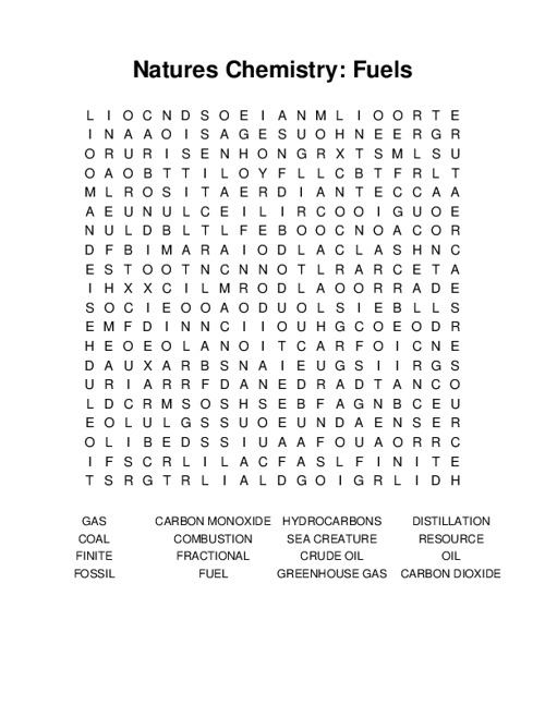 Natures Chemistry: Fuels Word Search Puzzle