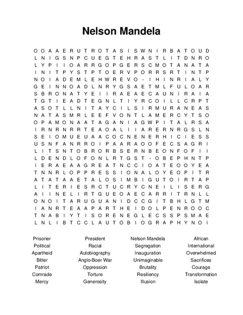 Nelson Mandela Word Search Puzzle