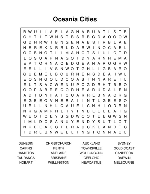 Oceania Cities Word Search Puzzle