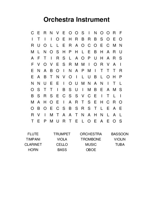 Orchestra Instrument Word Search Puzzle