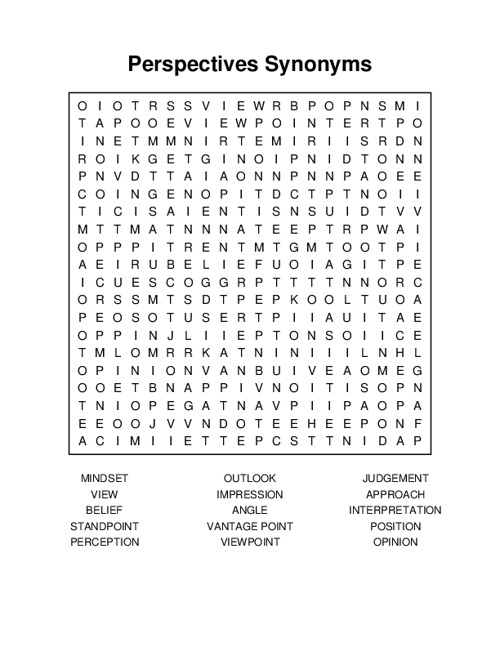 Perspectives Synonyms Word Search Puzzle