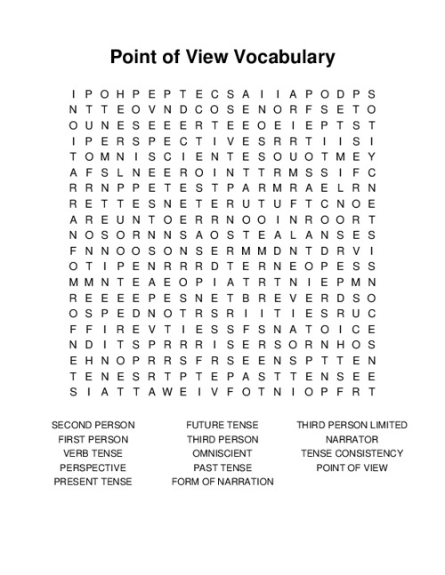 Point of View Vocabulary Word Search Puzzle