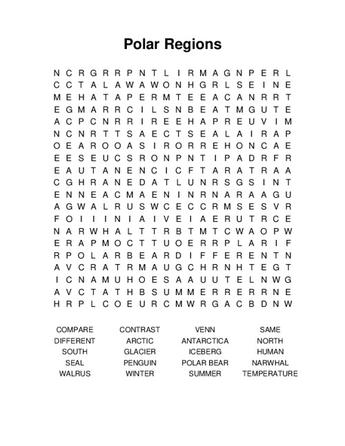 Polar Regions Word Search Puzzle