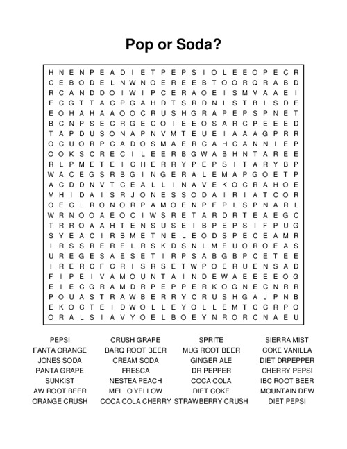 Pop or Soda? Word Search Puzzle