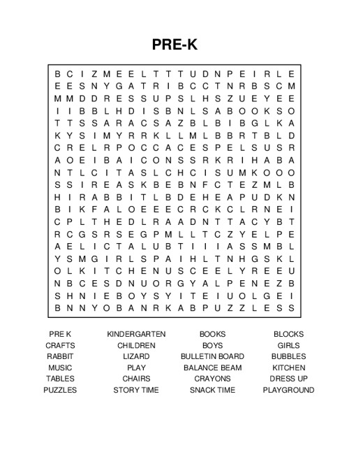 PRE-K Word Search Puzzle