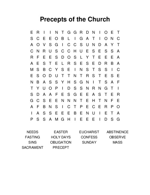 Precepts of the Church Word Search Puzzle