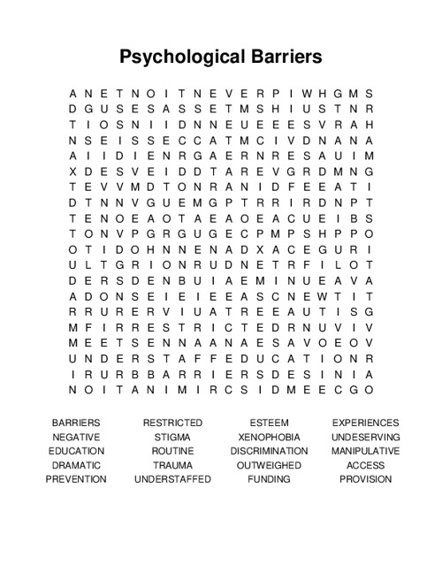 Psychological Barriers Word Search Puzzle