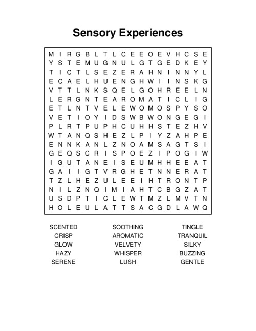 Sensory Experiences Word Search Puzzle