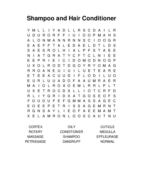 Shampoo and Hair Conditioner Word Search Puzzle