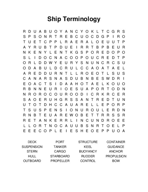 Ship Terminology Word Search Puzzle