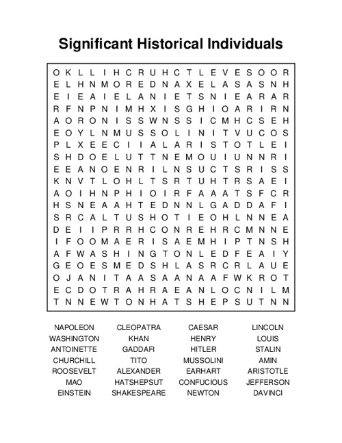 Significant Historical Individuals Word Search Puzzle