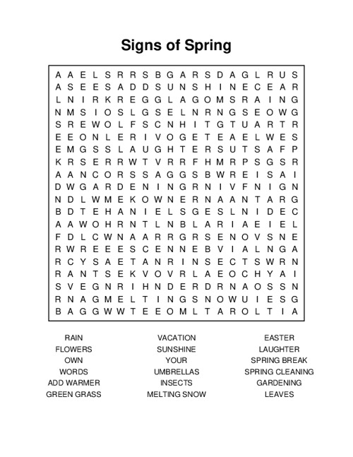 Signs of Spring Word Search Puzzle