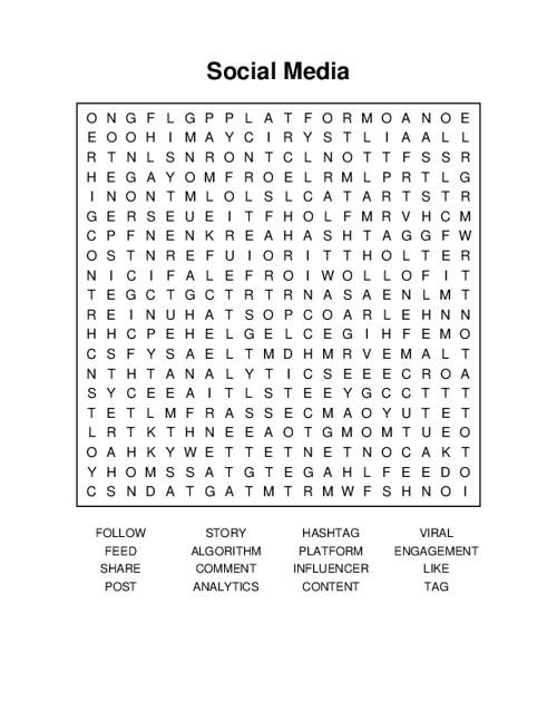 Social Media Word Search Puzzle