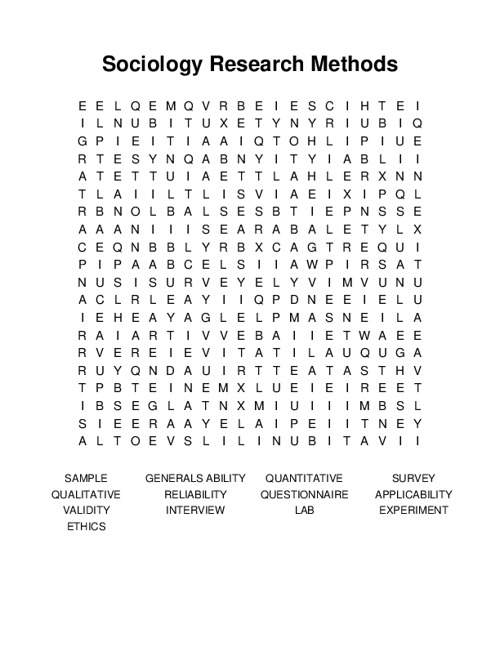 Sociology Research Methods Word Search Puzzle