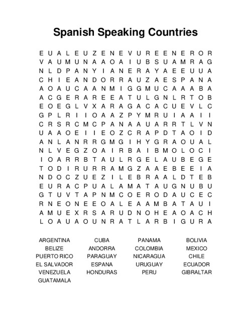 Spanish Speaking Countries Word Search Puzzle