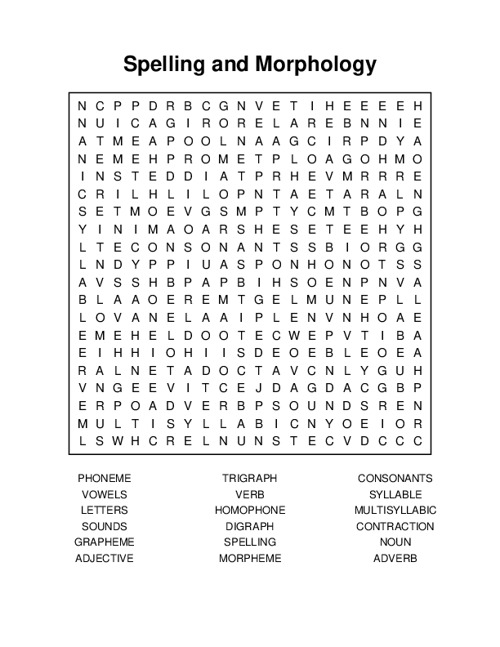 Spelling and Morphology Word Search Puzzle