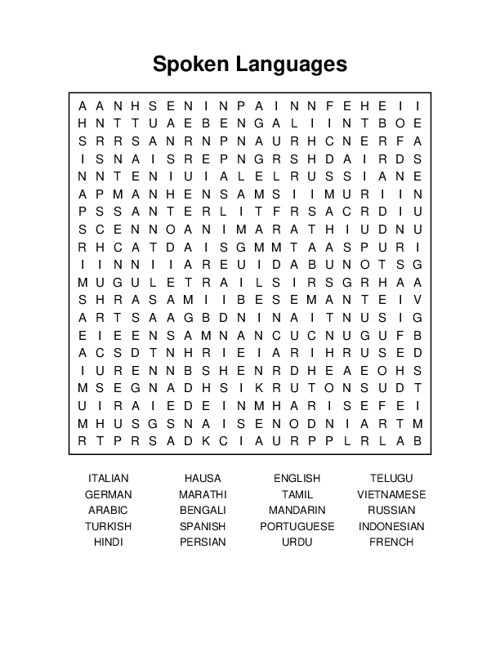 Spoken Languages Word Search Puzzle