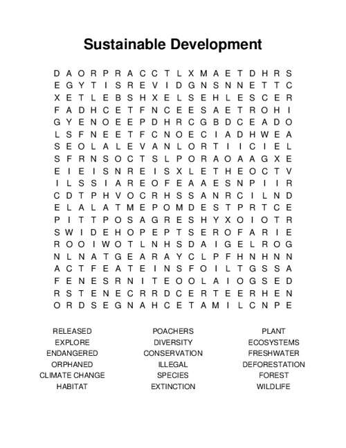 Sustainable Development Word Search Puzzle