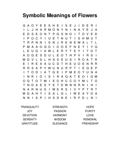 Symbolic Meanings of Flowers Word Search Puzzle