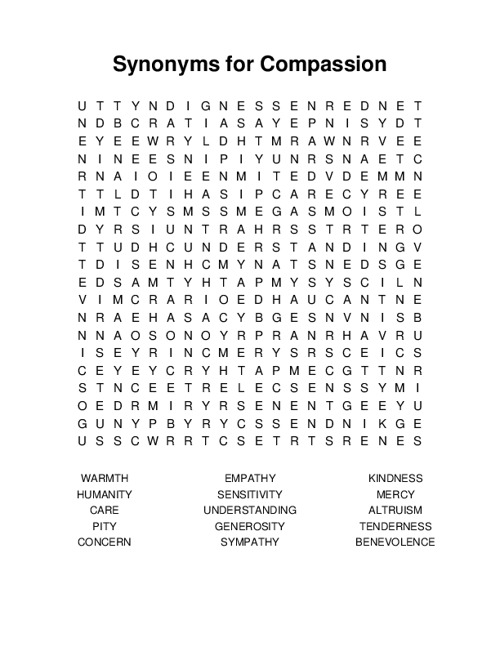 Synonyms for Compassion Word Search Puzzle