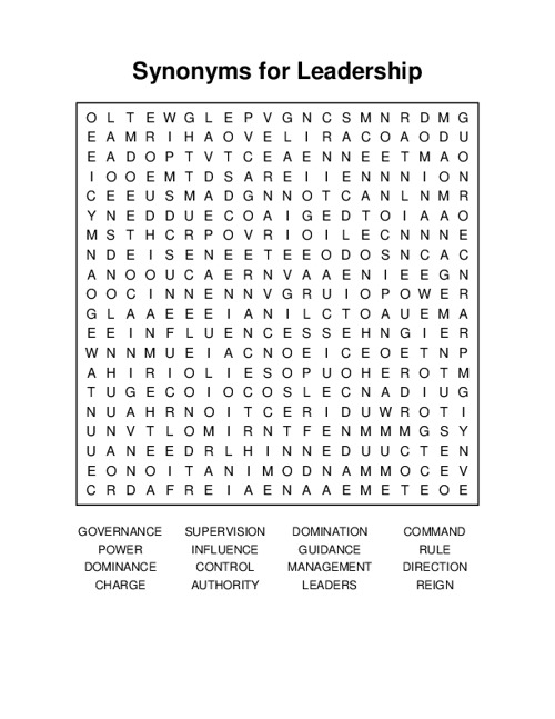 Synonyms for Leadership Word Search Puzzle