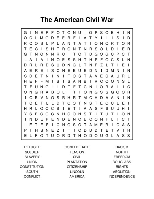 The American Civil War Word Search Puzzle