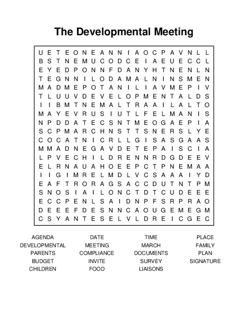 The Developmental Meeting Word Search Puzzle