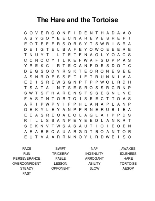 The Hare and the Tortoise Word Search Puzzle