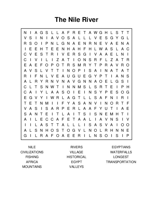 The Nile River Word Search Puzzle