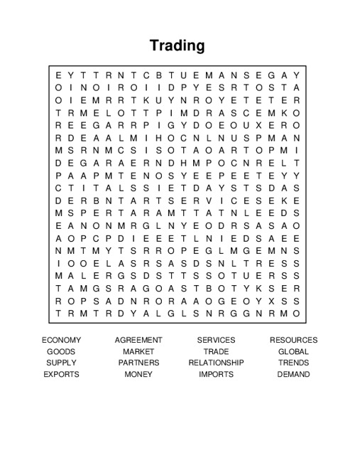 Trading Word Search Puzzle