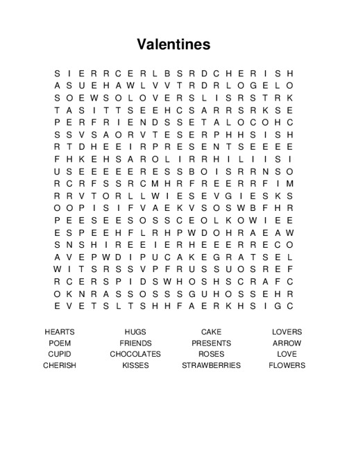 Valentines Word Search Puzzle