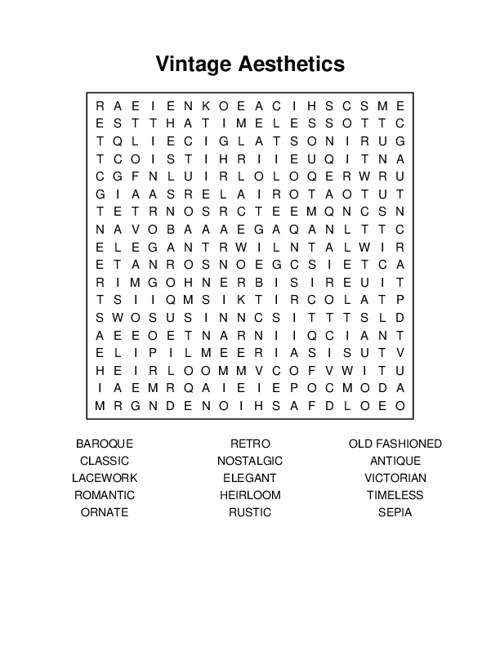 Vintage Aesthetics Word Search Puzzle