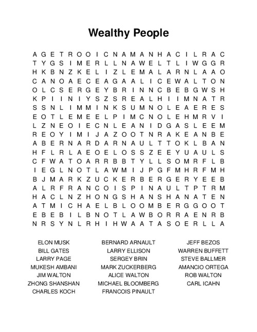 Wealthy People Word Search Puzzle