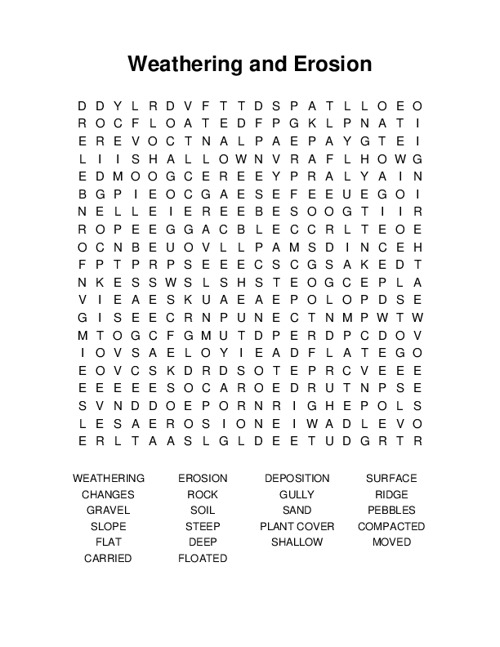 Weathering and Erosion Word Search Puzzle