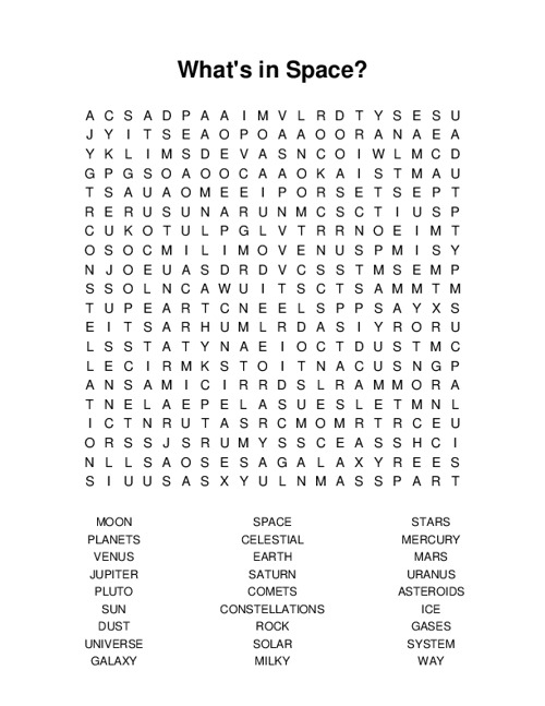 Whats in Space? Word Search Puzzle